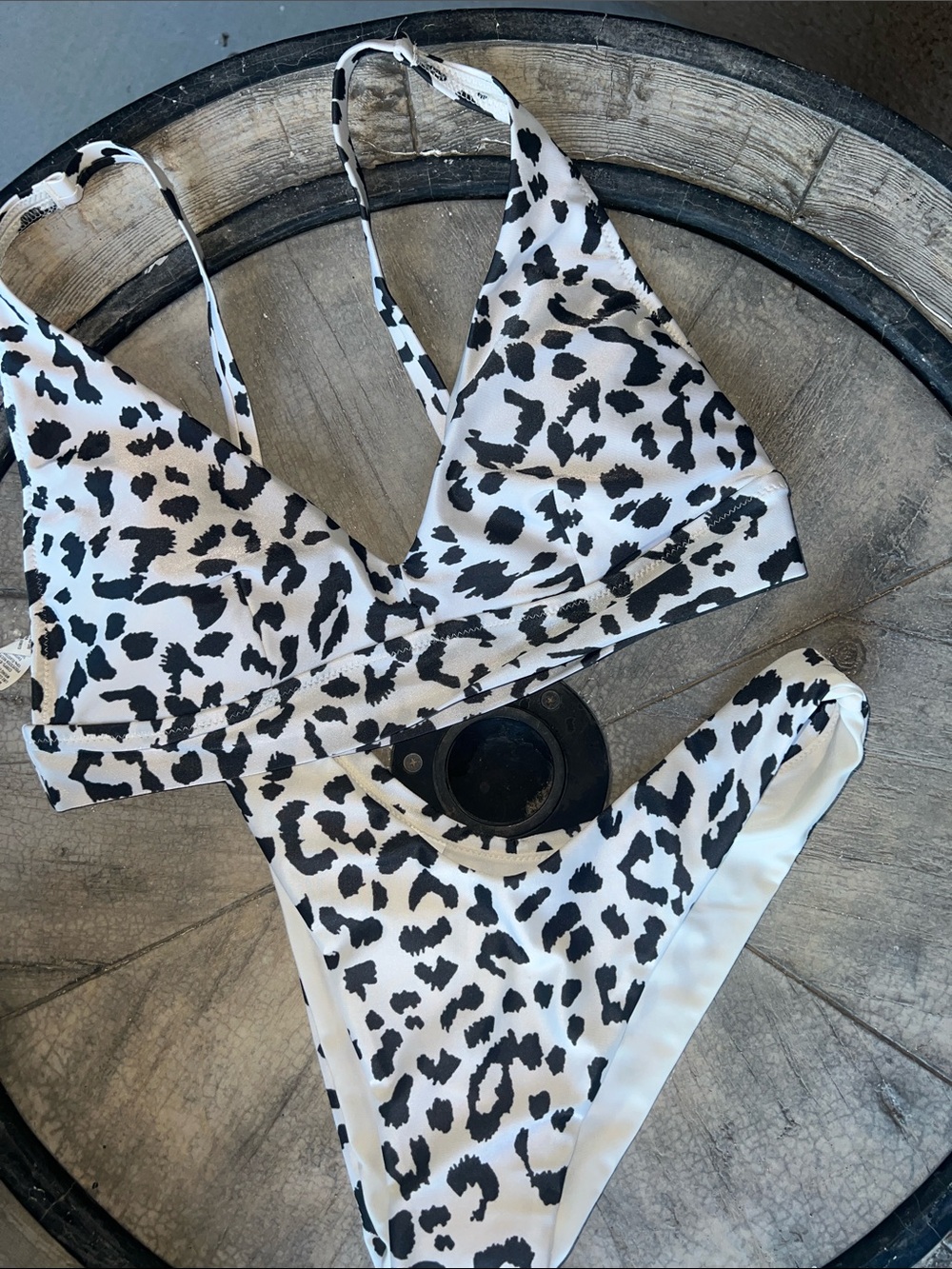aerie Black & White Leopard Print Bralette Bikini Set. Medium B13